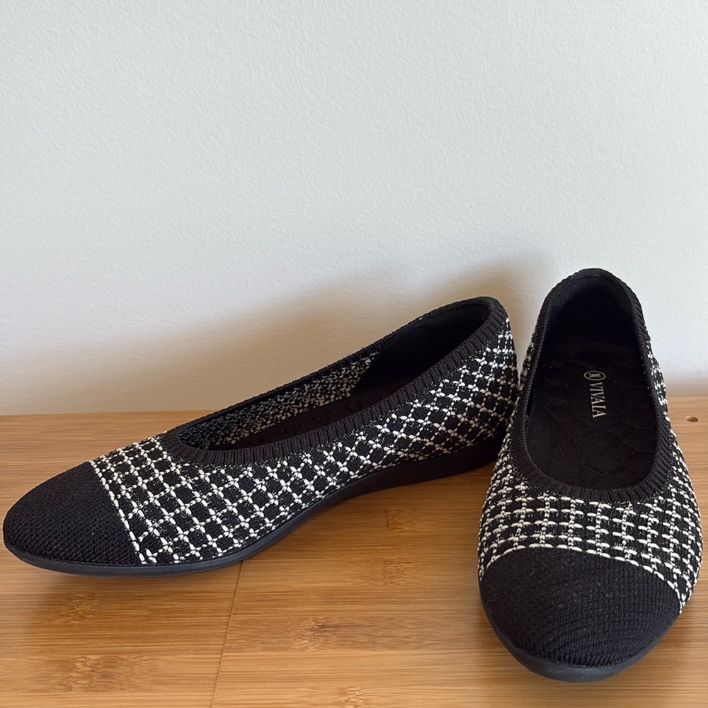 Vivaia Black Tweed Almond Toe Ballet Flats Tamia Walker